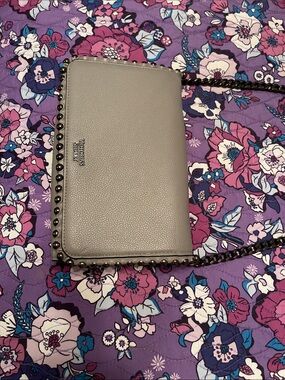 Victoria's Secret Pebbled Light Gray Crossbody with Gunmetal Stud Trim